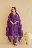 "Shaheen" Purple Hand Block Printed Handwork Chanderi Suit Set (3pc)