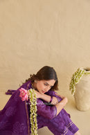 "Shaheen" Purple Hand Block Printed Handwork Chanderi Suit Set (3pc)