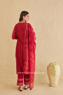 "Mehrunisa" Red Hand Block printed Chanderi Suit Set (3pc)