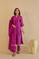 "Tarang" Magenta Hand Block Printed Embroidered Chanderi Suit Set (3pc)
