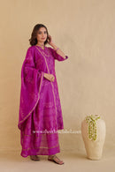 "Tarang" Magenta Hand Block Printed Embroidered Chanderi Suit Set (3pc)