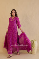 "Tarang" Magenta Hand Block Printed Embroidered Chanderi Suit Set (3pc)