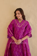 "Tarang" Magenta Hand Block Printed Embroidered Chanderi Suit Set (3pc)