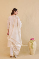 "Shubhra" Ivory Hand Block Printed Chanderi Suit Set(3pc)