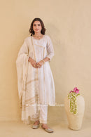 "Shubhra" Ivory Hand Block Printed Chanderi Suit Set(3pc)