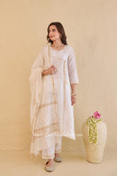 "Shubhra" Ivory Hand Block Printed Chanderi Suit Set(3pc)