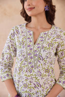 "Charisma" Hand Block Printed White Cotton kurta