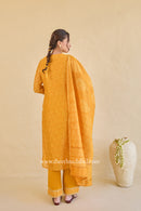 "Sunehri" Hand Block Printed Embroidered Yellow Chanderi Suit Set (3pc)