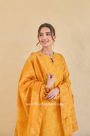 "Sunehri" Hand Block Printed Embroidered Yellow Chanderi Suit Set (3pc)