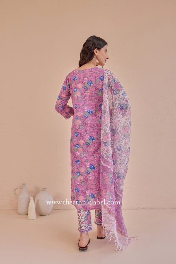 "Basera" Cotton Kurta Set with Kota Doria Dupatta(3pc)