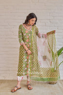 "Mehak" Cotton Kurta Set with Kota Doria Dupatta (3pc)