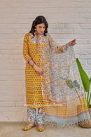 "Dua" Cotton Kurta Set with Kota Doria Dupatta (3pc)