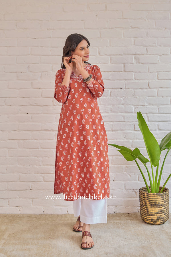 "Deepika" Hand Block Printed Cotton kurta