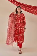 "Poorvi" Cotton Kurta Set with Kota Doria Dupatta (3pc)