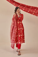 "Poorvi" Cotton Kurta Set with Kota Doria Dupatta (3pc)