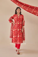 "Poorvi" Cotton Kurta Set with Kota Doria Dupatta (3pc)