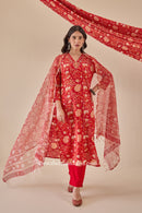 "Poorvi" Cotton Kurta Set with Kota Doria Dupatta (3pc)