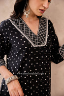 "Siyahi" Black Polka Hand Block Printed Cotton Kurta