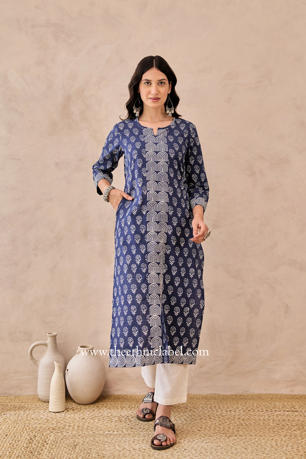"Feroza" Hand Blockprinted Cotton Kurta