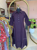 "Shrishti" Purple Collared "A" Line Cotton kurta