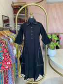 "Shrishti" Black Collared "A" Line Cotton kurta