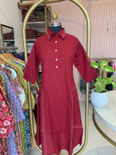 "Shrishti" Red Collared "A" Line Cotton kurta