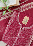 "Mallika" Maroon Cotton Kurta Set with Cotton Dupatta(3pc)