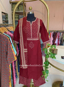 "Mallika" Maroon Cotton Kurta Set with Cotton Dupatta(3pc)