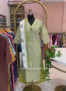 Argha Green Cotton Kurta Set with Doria Dupatta(3pc)