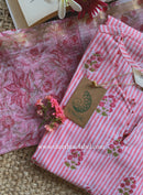 "Seher" Hand Block Printed Striped Cotton kurta with with kota doria dupatta (2pc)