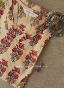 "Alina" Beige Block Printed Cotton kurta - Big Size