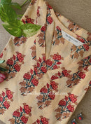 "Alina" Beige Block Printed Cotton kurta - Big Size
