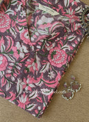 "Phool" Grey Block Printed Cotton kurta - Big Size