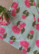 "Mahnoor" Green Block Printed Cotton kurta - Big Size