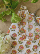 "Rajni" Hand Block Printed White Cotton Kurta