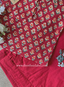 "Nivika" Hand Work Red Cotton Kurta Set with kota doria dupatta (3pc)