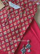 "Nivika" Hand Work Red Cotton Kurta Set with kota doria dupatta (3pc)