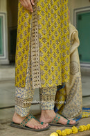 "Utsav" Yellow Hand work Chanderi Suit Set(3pc)