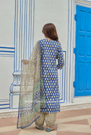"Madhuban" Bagru Cotton Kurta Set with Kota Doria Dupatta (3pc)