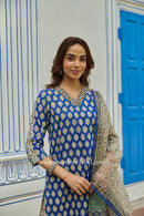 "Madhuban" Bagru Cotton Kurta Set with Kota Doria Dupatta (3pc)