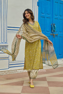 "Saaz" Bagru Cotton Kurta Set with Kota Doria Dupatta (3pc)
