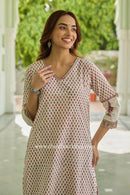 Miraya Hand Block Printed White Cotton Kurta