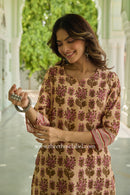Nusrat Hand Block Printed Peach Cotton kurta