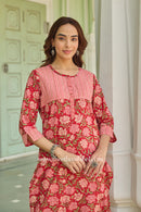 Charu Hand Block Printed Red Cotton Kurta