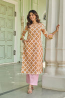 Kesari Hand Block Printed Cream Cotton kurta