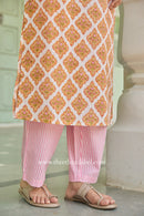 Kesari Hand Block Printed Cream Cotton kurta