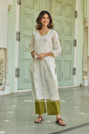 Sufi Scalloped Printed Off-White Cotton kurta