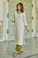 Sufi Scalloped Printed Off-White Cotton kurta