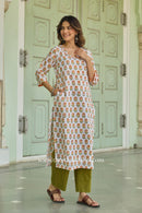 Rajasvi Hand Block Printed White Cotton Kurta