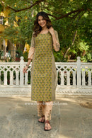 Viraa Hand Block Printed Green Cotton kurta